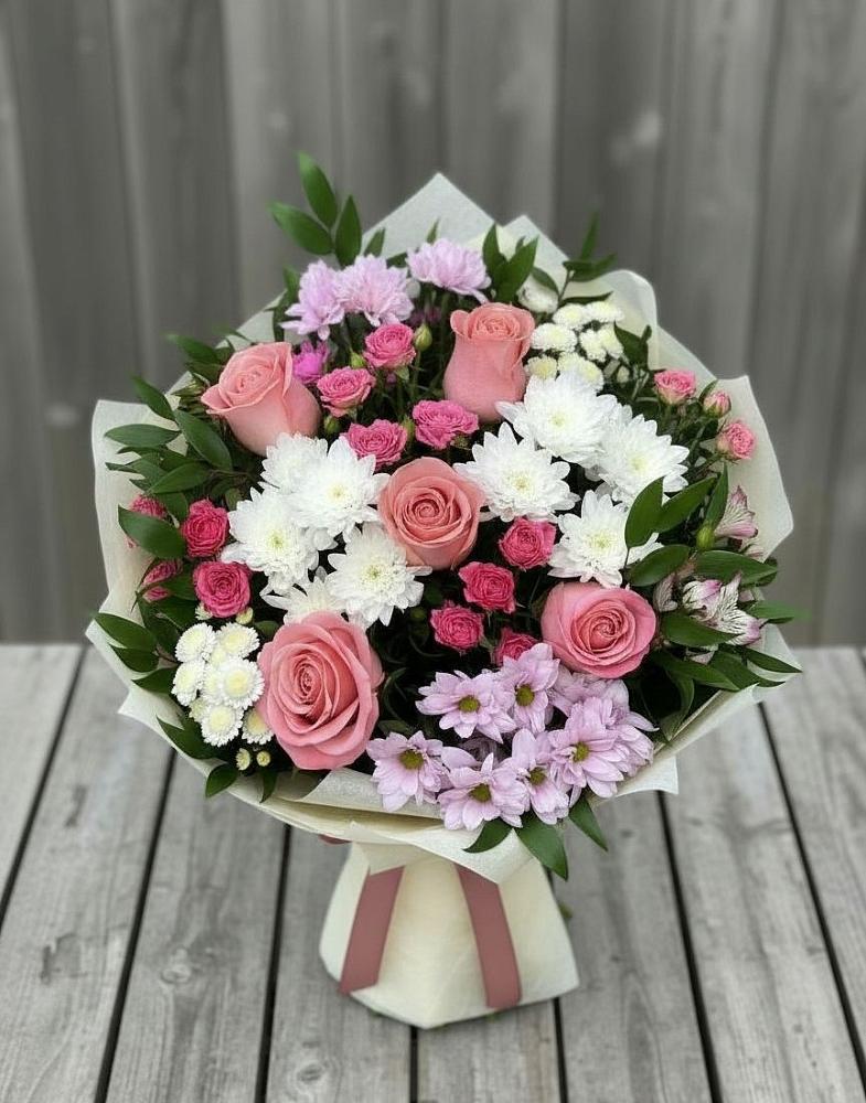 Букет цветов из: Альстромерии, Гвоздики, Розы и Хризантемы в Аверьяновке