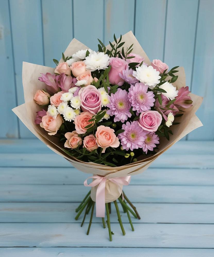 Букет цветов из: Хризантемы, Розы и Альстромерии в Аверьяновке