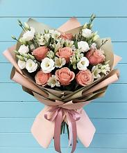 Букет цветов из:  Розы, Альстромерии и Лизиантусы в Аверьяновке