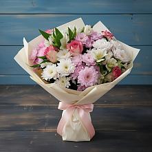 Букет цветов из:  Хризантемы, Альстромерии и Розы #REPLACE_PRED# Аверьяновке